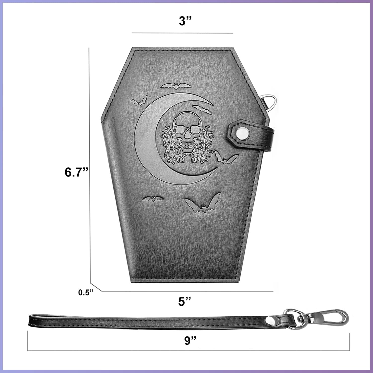 Lazy Skull Large Coffin Wallet – Horror Coffin Purse – Spooky Goth Skull Wallet for Women – Gothic Moon Wallet with Zipper – Snap Closure Witch Wallet– Halloween Witchy purse - Image 5