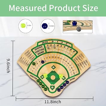 WodGod Baseball Board Game,Baseball Dice Board Game,Solid Wood,12 Colourful Beads and Dice,Manual Included,Portable,Perfect for Home Party,Family Night and Road Trip (Sector)