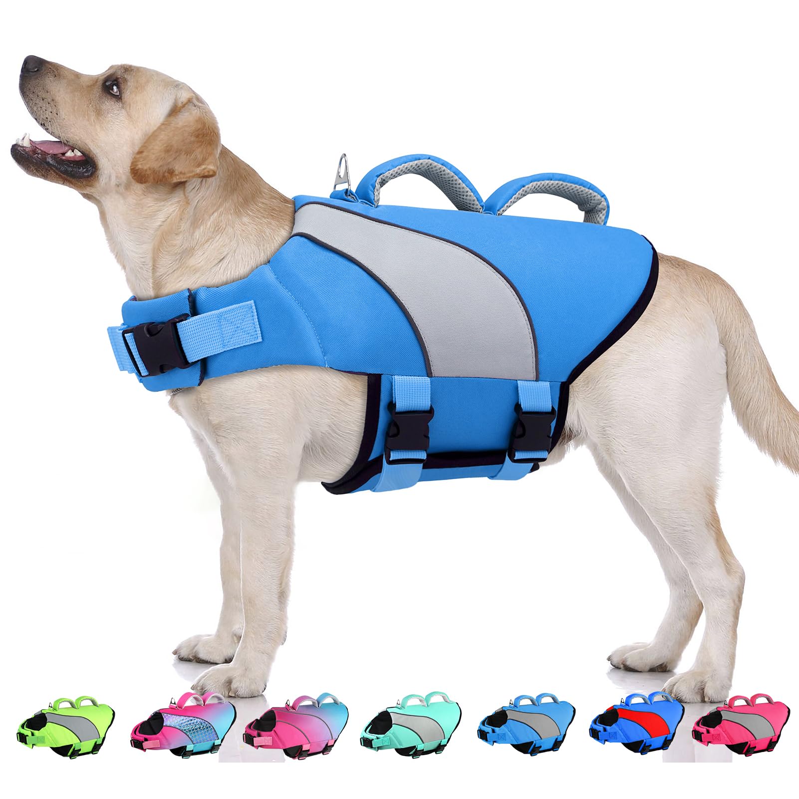 Doglay Dog Life Vest, Dog Life Jacket with Double Rescue Handles and Reflective Stripes, Adjustable High Visibility Swimming Safety Vest, Pet Life
