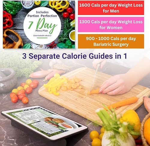 Vista 5 de Portion Perfection Placa de control de porciones de 2 unidades, placa de porción de melamina de 10 pulgadas para control de peso, incluye plan
