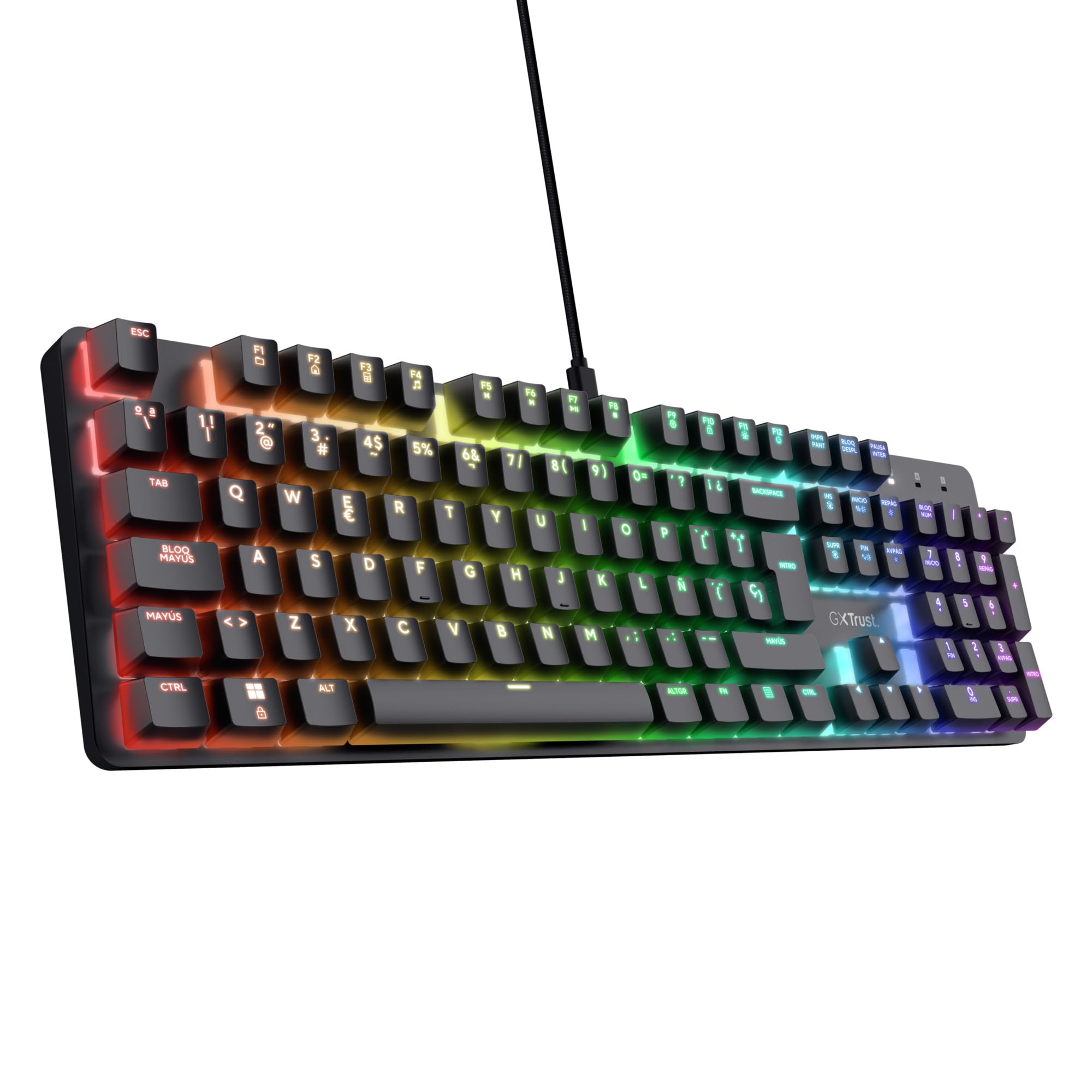 Trust GXT 871 Zora Teclado Mecánico Español QWERTY con Iluminación RGB, Interruptores Lineales Huano, N-Key Rollover Anti-ghosting, Teclado Gaming Programmable con Cable USB para PC Portátil