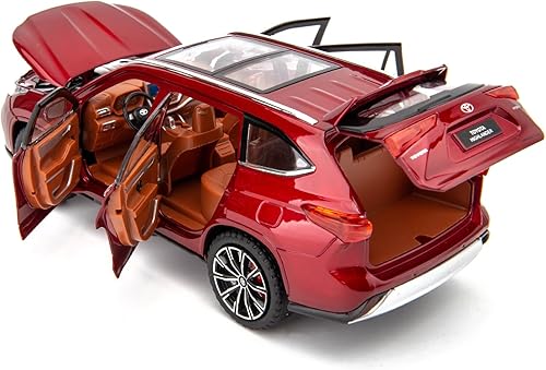 Miniatura 4 de BDTCTK 124 Highlander Model Car, coche de juguete de tracción de aleación de zinc con sonido y luz para niños niño niña regalo (rojo)