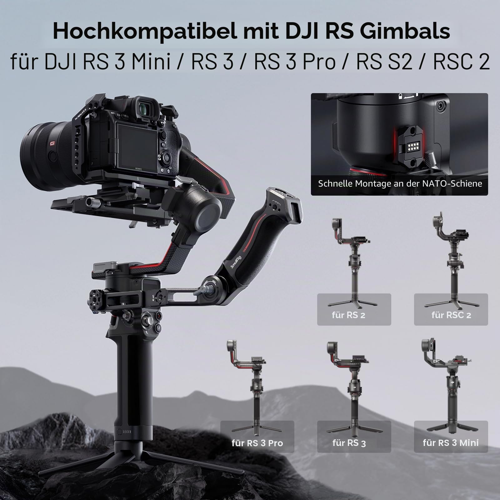 SMALLRIG RS 4 Mini RS5 RS4 Gimbal Sling Griff, Handgriff 8kg 17.6lbs Load | Handgriff für DJI RS 5 RS 4 Mini RS 4 RS 4 Pro RS 3 RS 3 Pro RS 3 Stabilisator Griff für Low Angle Shots – 3028D
