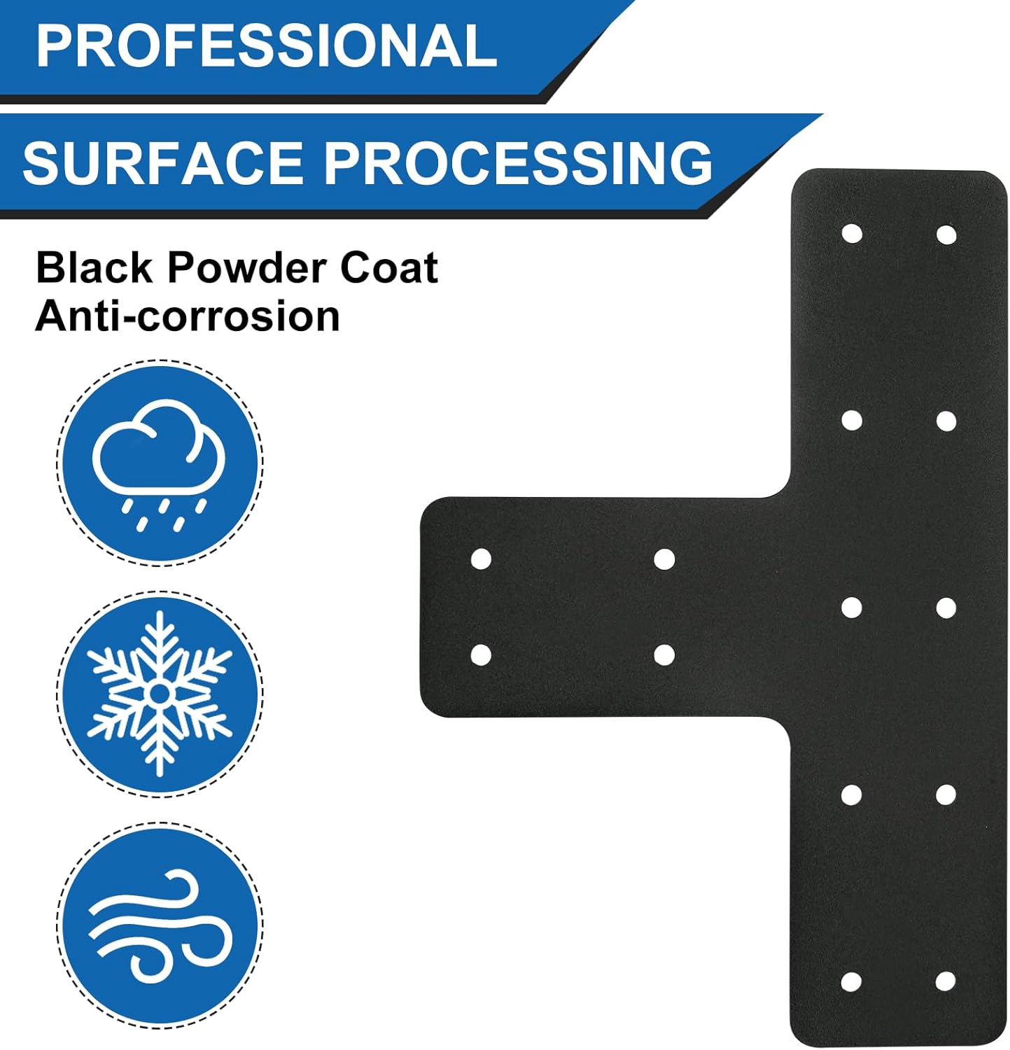 T Post Bracket 4pcs,12x8 Inch Mending Plate Flat Straight Steel T Shape Bracket,Black Powder Coated Post to Beam Connectors for Repair Wooden House,Furniture,Pergola,Truss framing…