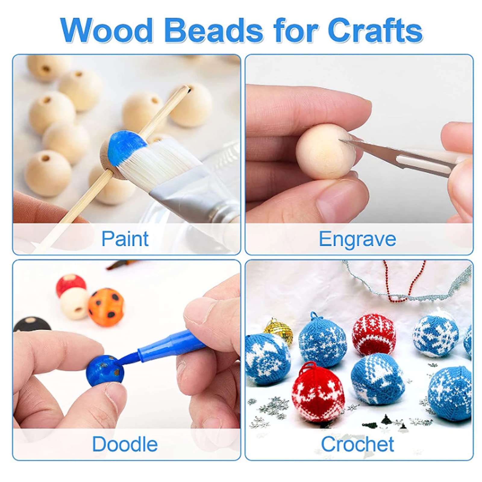 DICOBD Lot De 150 Perles Rondes En Bois Naturel De Grande Taille (30 Mm, 25 Mm, 20 Mm) Pour Loisirs Créatifs, Fabrication De Bijoux, Décoration D'intérieur