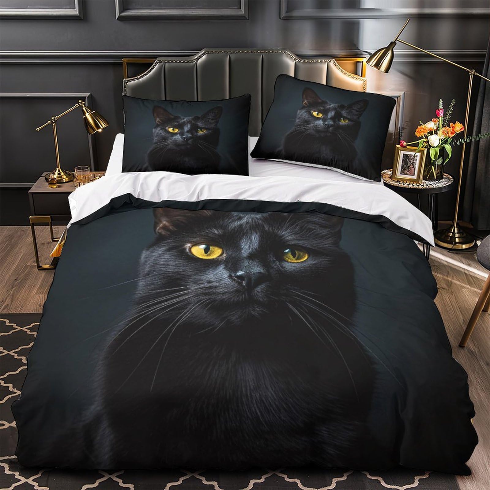Parure de lit chat noir hypoallergénique avec fermeture éclair