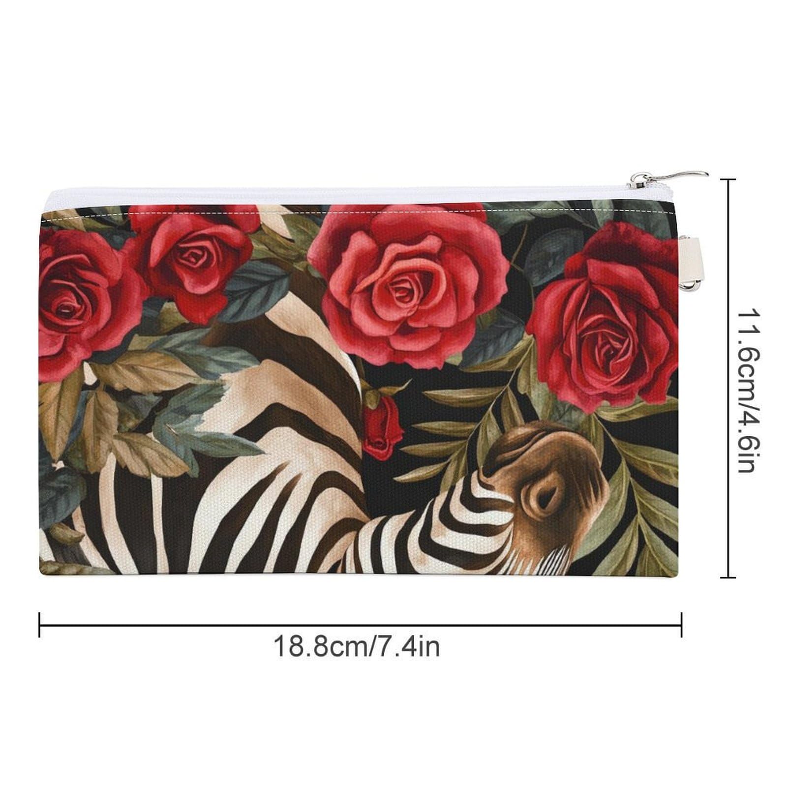 Floral Zebra Coin Purse Canvas Change Pouch Portable Pocket Wallet Mini Storage Bag with Zippered Keychain