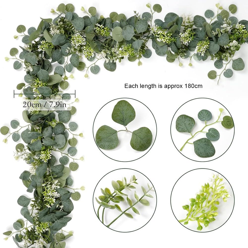 Guirlande d'eucalyptus artificielle de 180 cm, faux feuillage de vigne, fleurs artificielles pour décoration de jardin