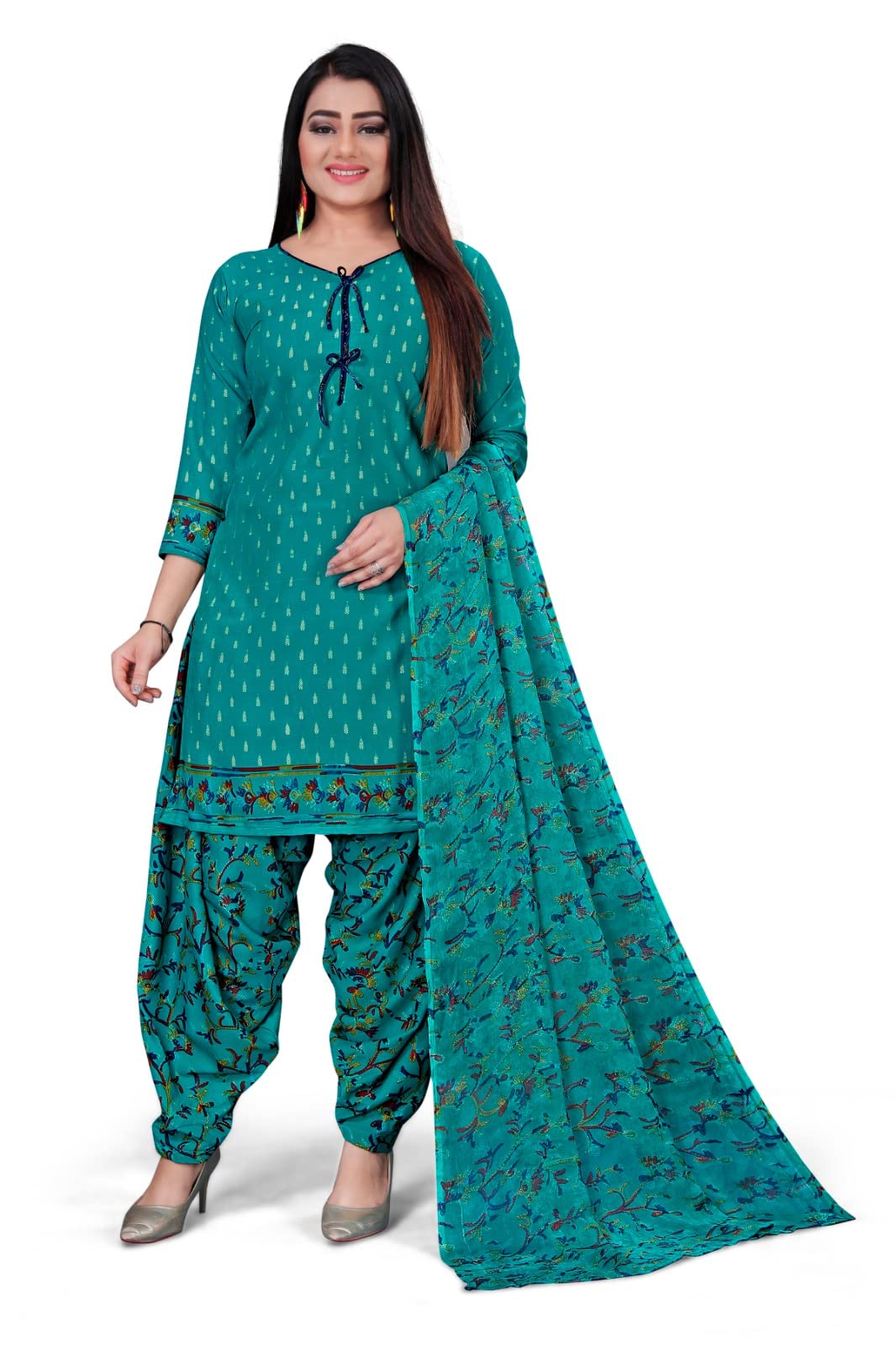 WOWETHNICWow Ethnic Crepe Printed Unstitched Dress Material For Women&Gir $$Teal$$