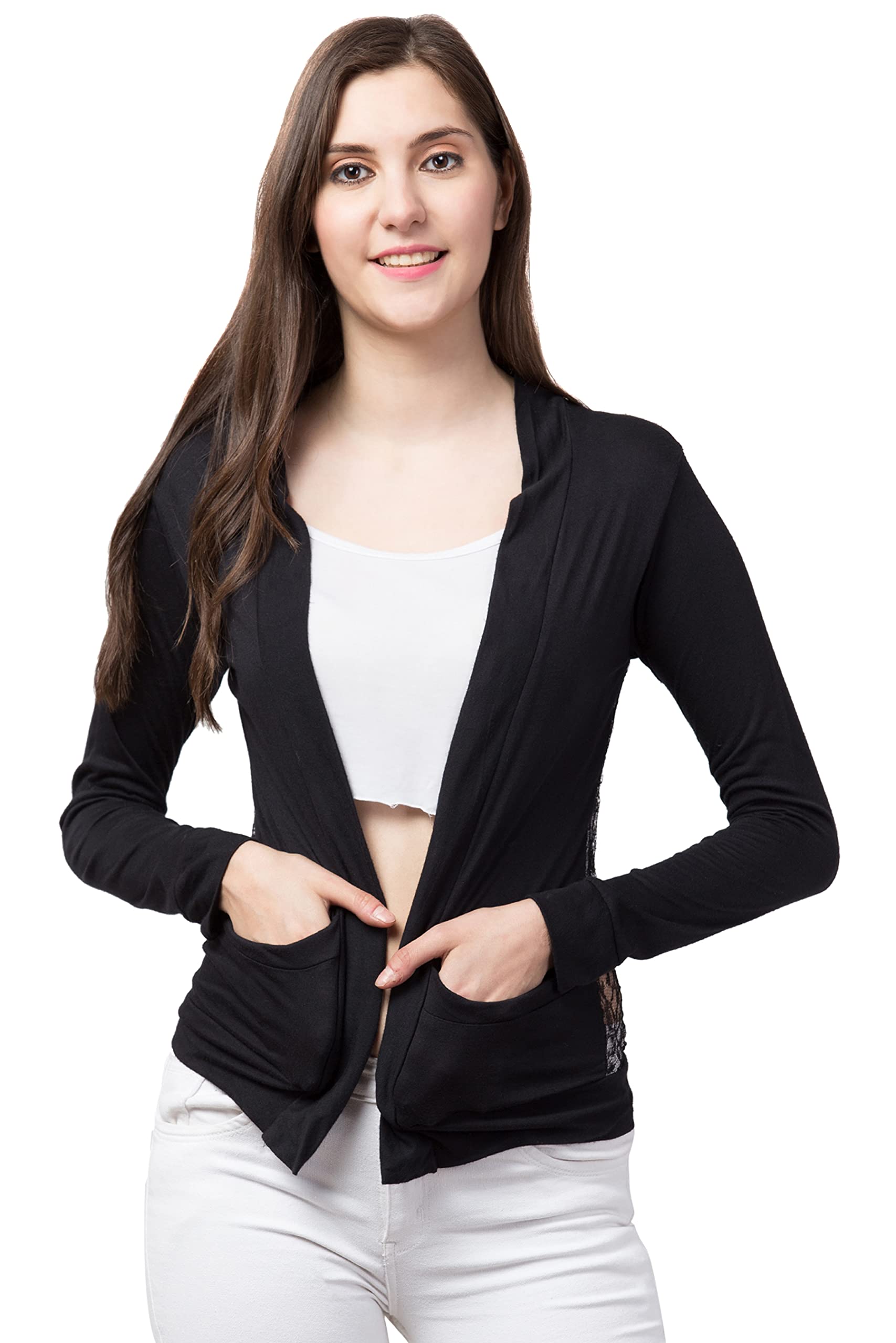 fabitto Womens Latest Shrug with Pockets, Back Net Full Sleeves Front Open Shrugs for Girls (Viscos Fabric)-picture-40