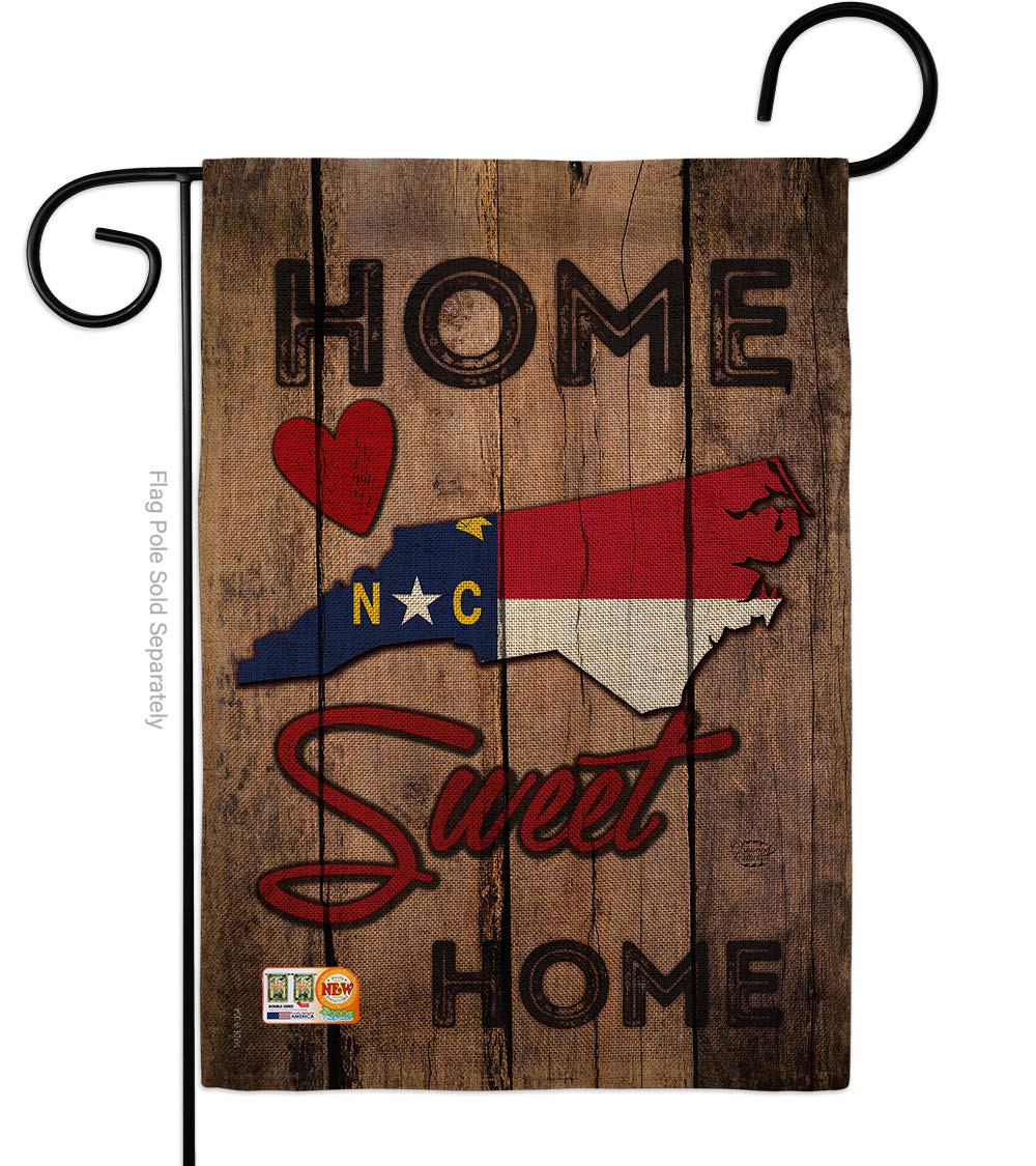G191144-DB State North Carolina Home Sweet Burlap Americana States Impressions Decorative Vertical 13" x 18.5" Double Sided Garden Flag
