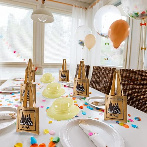 Miniatura 6 de Geyoga El disfraz de explorador para niños de 24 piezas incluye 8 chalecos de safari y 8 sombreros de plástico de safari, bolsas de mano, traje de