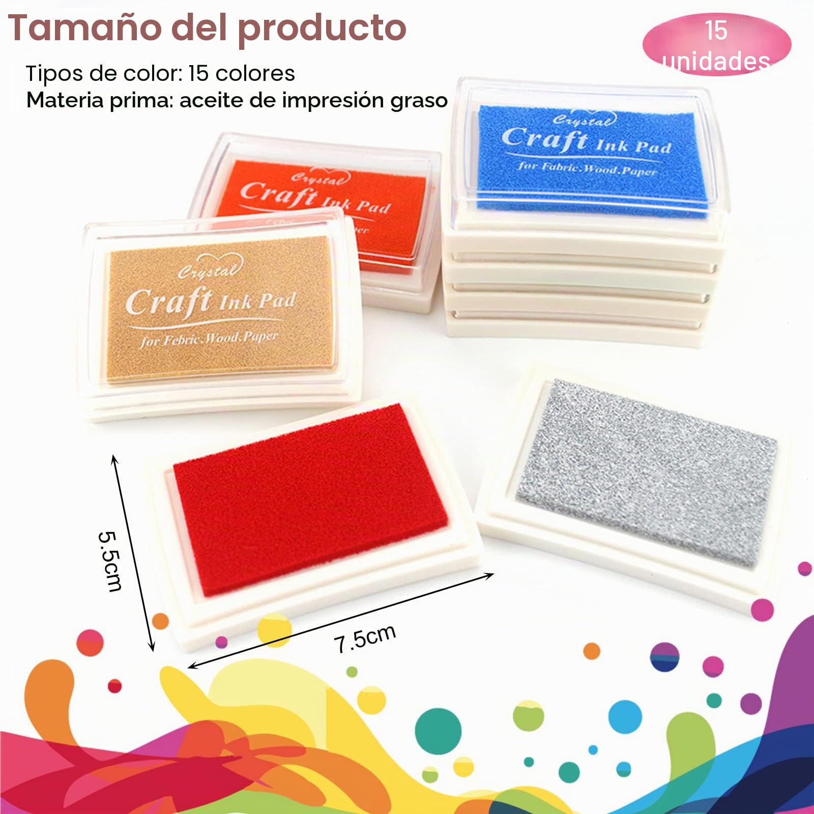 15 Colores Almohadilla Scrapbooking de Niño, Tinta Lavable para Huellas Dactilares y Sellos seguro para el Medio Ambiente