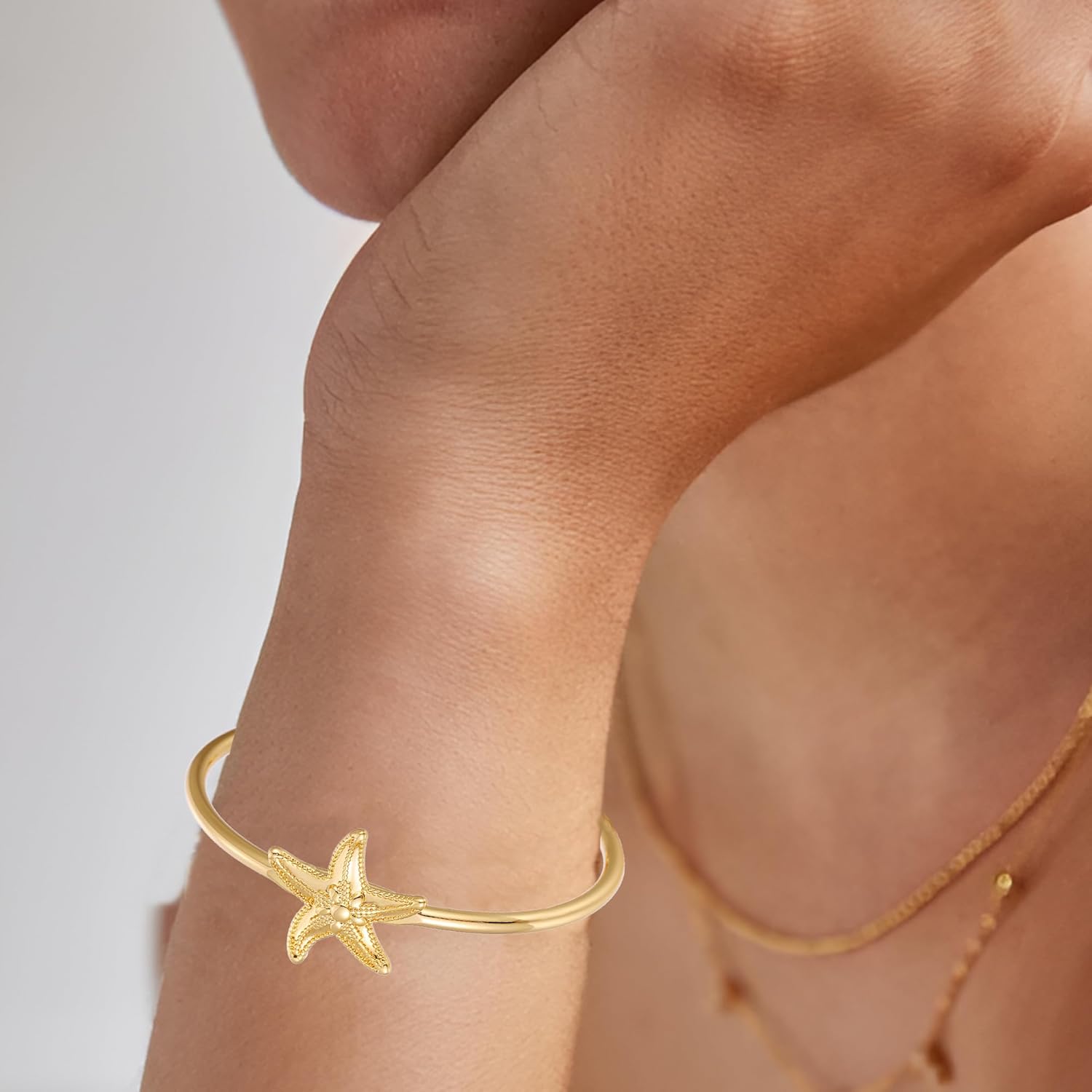 Gold Starfish Cuff Bracelets for Women Sea Star Shell Bangle Summer Beach Bracelet Adjustable Dainty Bangle Bracelet - Image 4