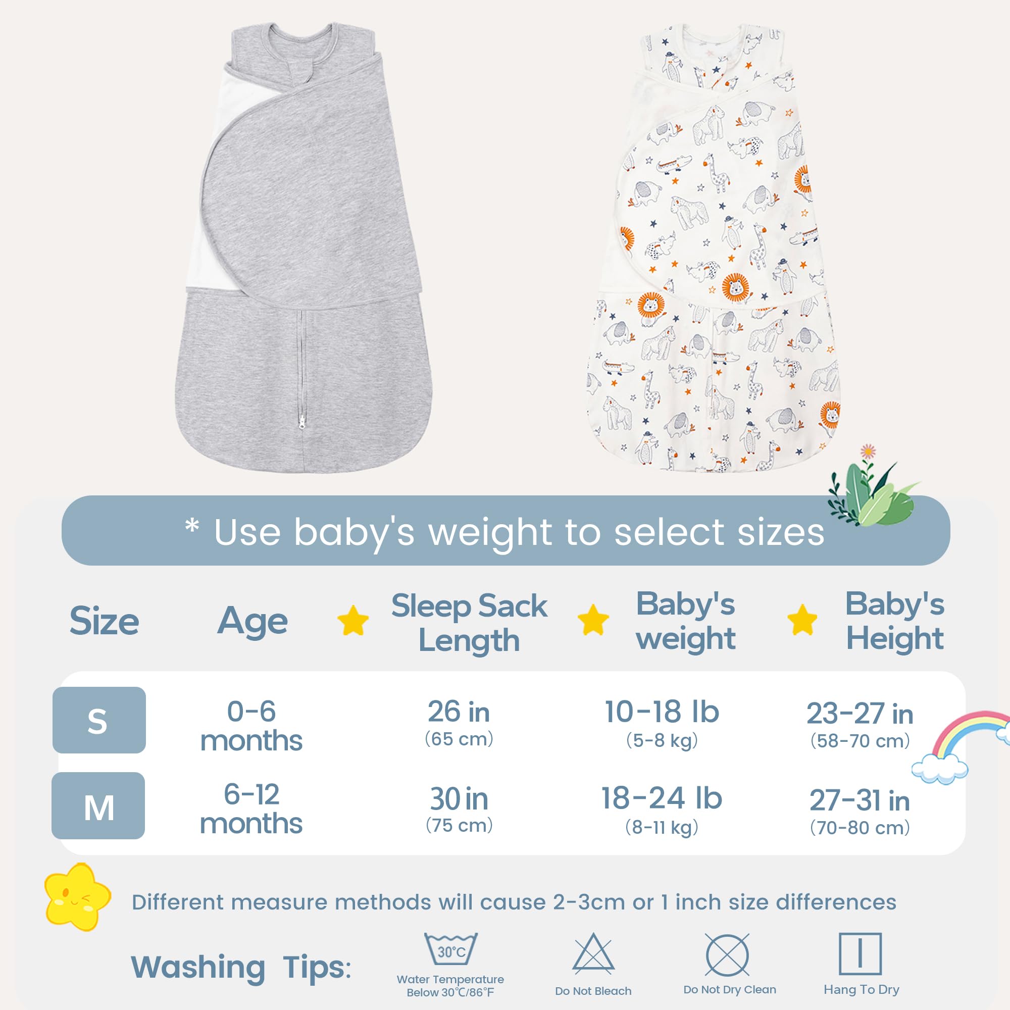 ZIGJOY Saco de Dormir Bebe Infantil Manta Ajustable para Bebé 0-12 Meses Envoltura Manta Recién Nacidos Mantas Envolventes Baby Swaddle