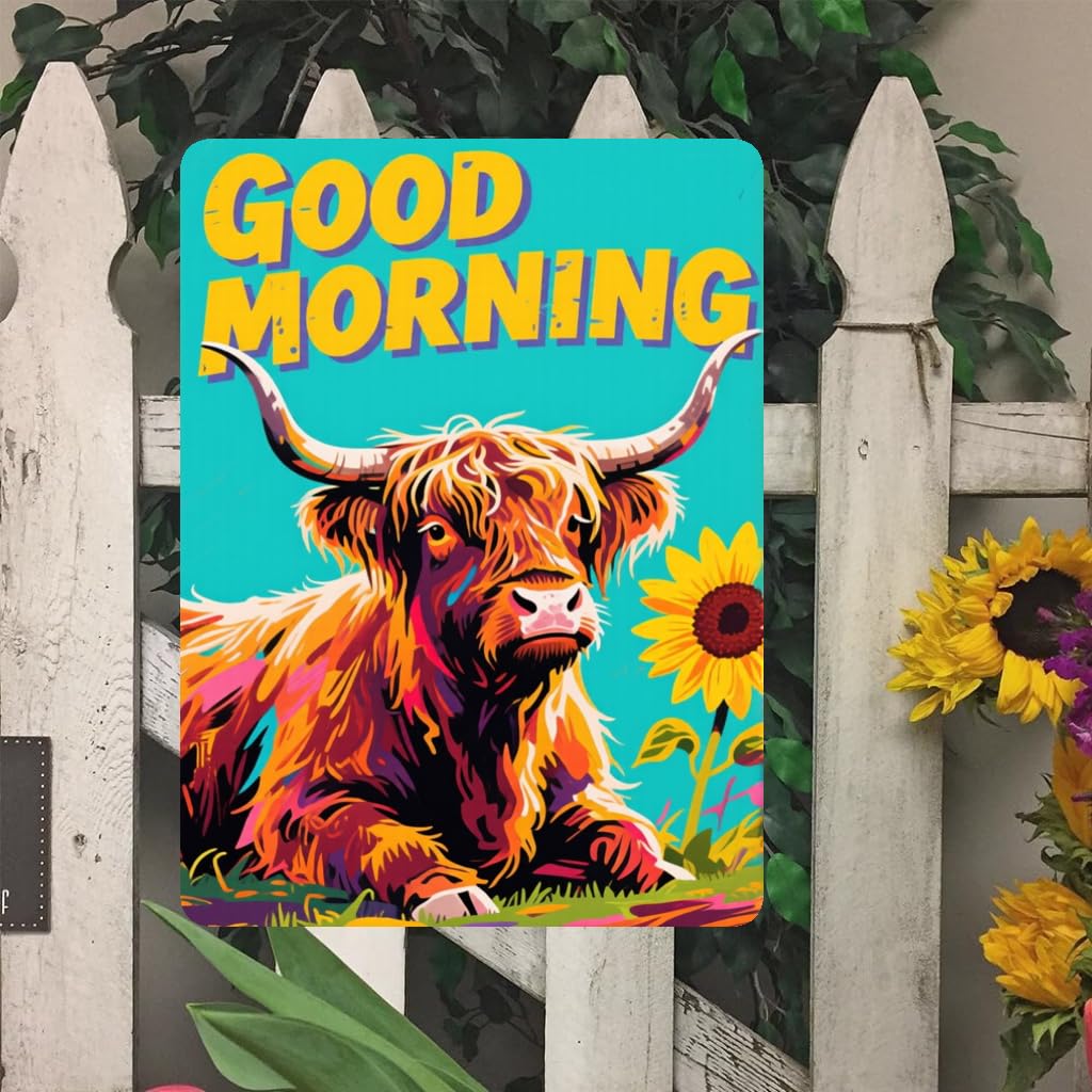 [Vintage Metal Art] Vintage Highland Cow Metal Wall Art | 8x12 inches Iron, Waterproof and Weatherproof, Ideal for Home, Cafe, Man Cave Decoration