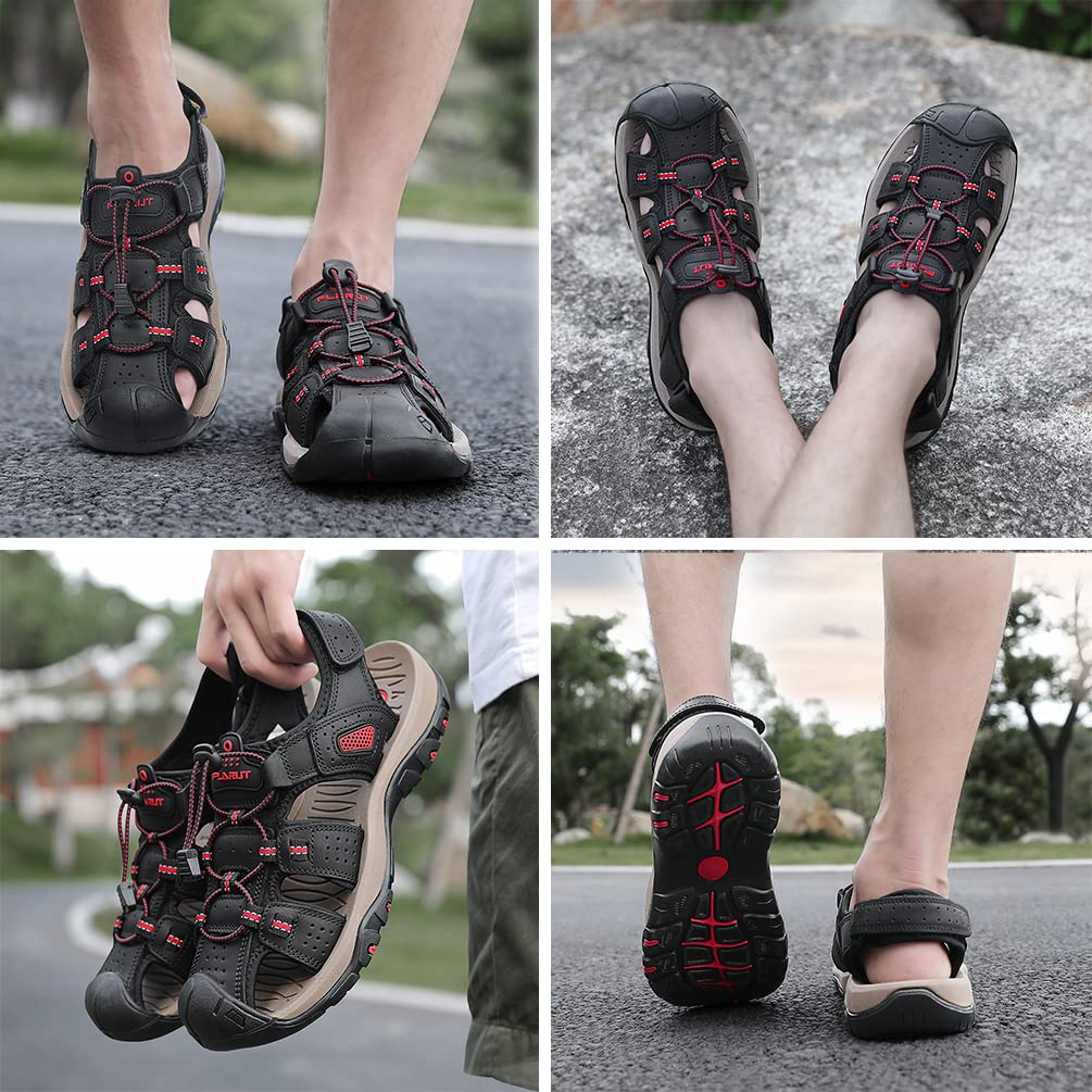 FLARUT Sandały Sportowe i Outdoorowe, Męskie Sandały Trekkingowe, Zamknięte, Skórzane, na Lato, Plażę, Turystyczne