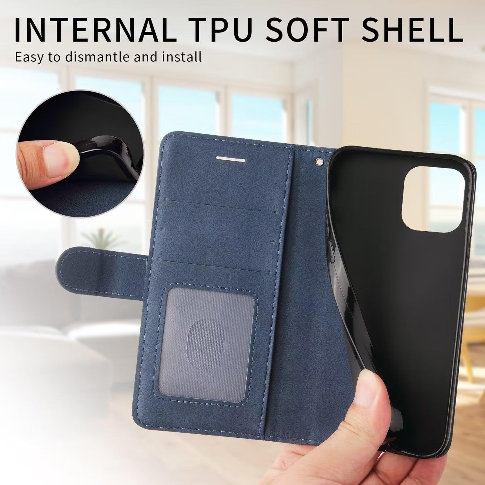 Custodia per Google Pixel 8 in pelle con funzione stand blu
