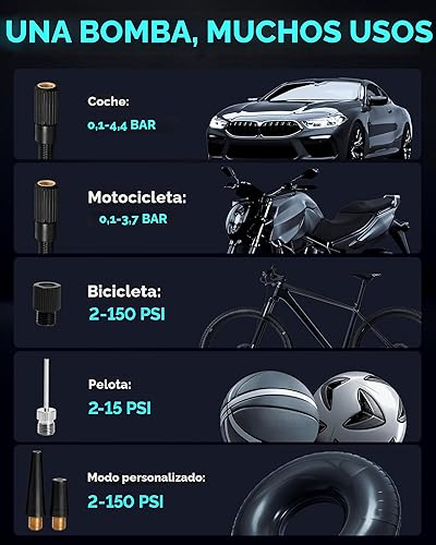Miniatura 3 de Compresor de aire portátil para inflador de neumáticos, bomba de aire portátil inalámbrica de 150 PSI para neumáticos de automóvil con manómetro y