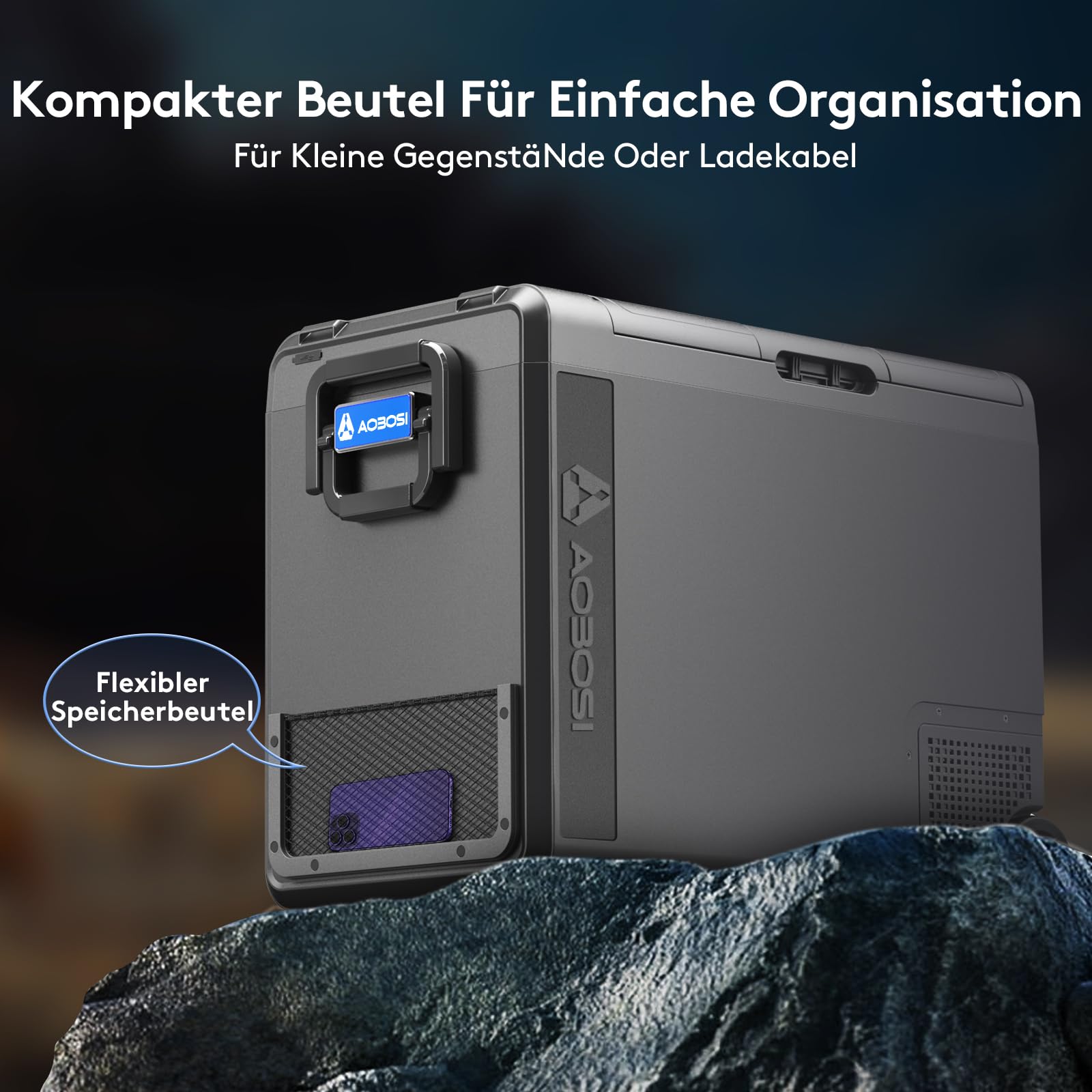 AAOBOSI 58L Kompressor Kühlbox mit App,-20°C bis +20°C, LED-Beleuchtung | 12/24V und 100-240V, -20°C bis 20°C, APP-Steuerung, LED-Beleuchtung, mit Rollen, für Auto, Camping, LKW, Boot und Reisen