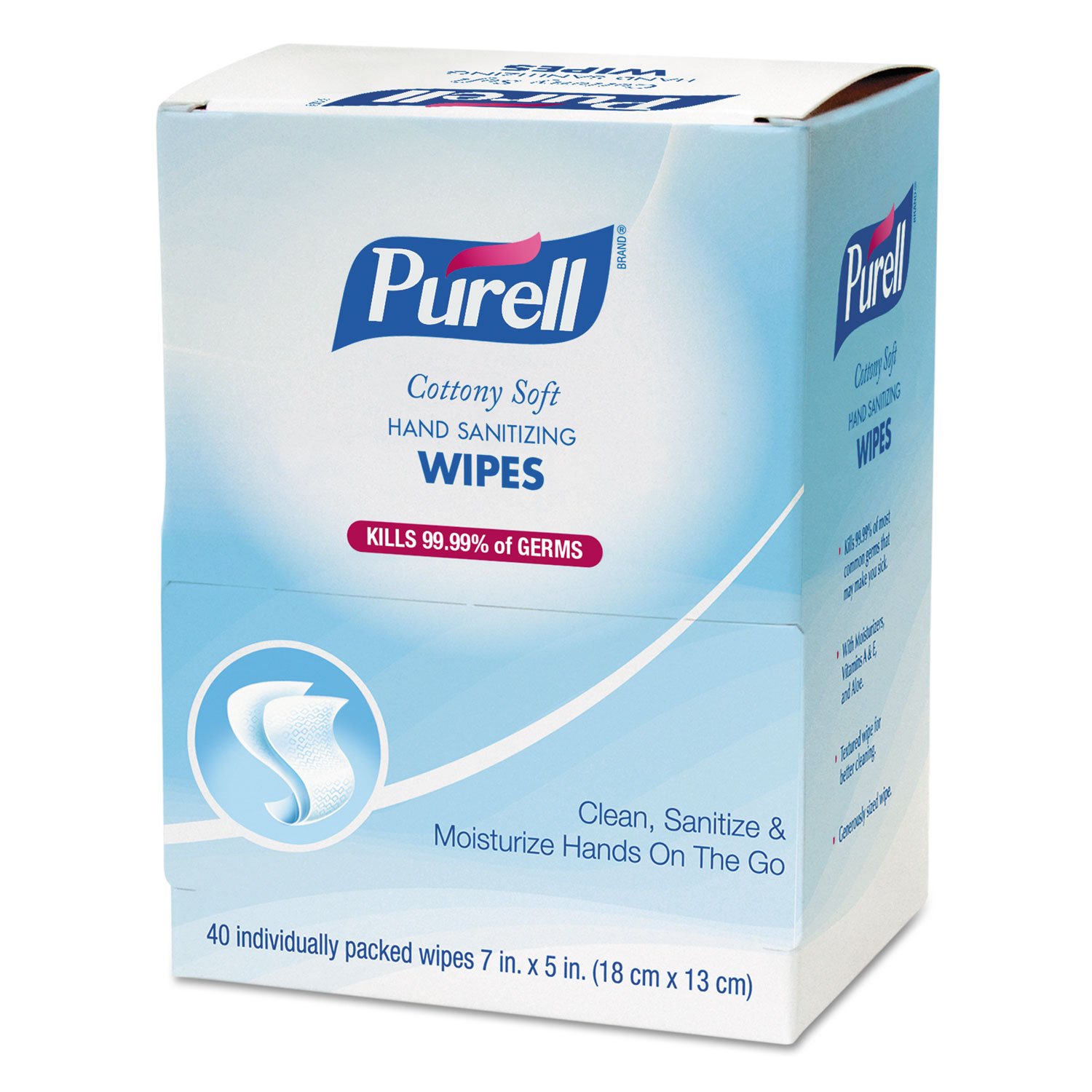 Cottony Soft Hand Sanitizing Wipes, Individually Wrapped, 40 Individually Packed Sanitizing Wipes in Self Dispensing Display Box (Case of 12) - 9025-12