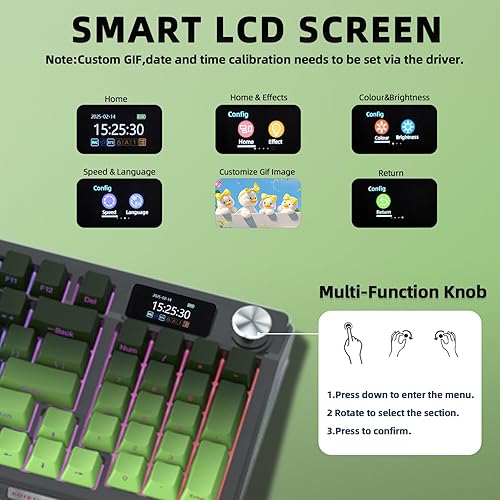 Miniatura 2 de KUTETHY KY95 - Teclado mecánico inalámbrico 98%, pantalla LCD y perilla, trimodo BT5.02.4GHzUSB-C intercambiable en caliente, interruptores Kailh