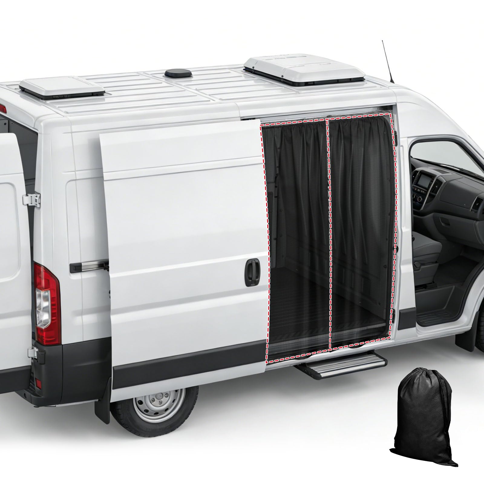 Mosquitera magnética universal para puerta lateral para Mercedes Sprinter, Opel Movano, Fiat Ducato, cierre magnético en los bordes y en el medio, 180 x 150 cm