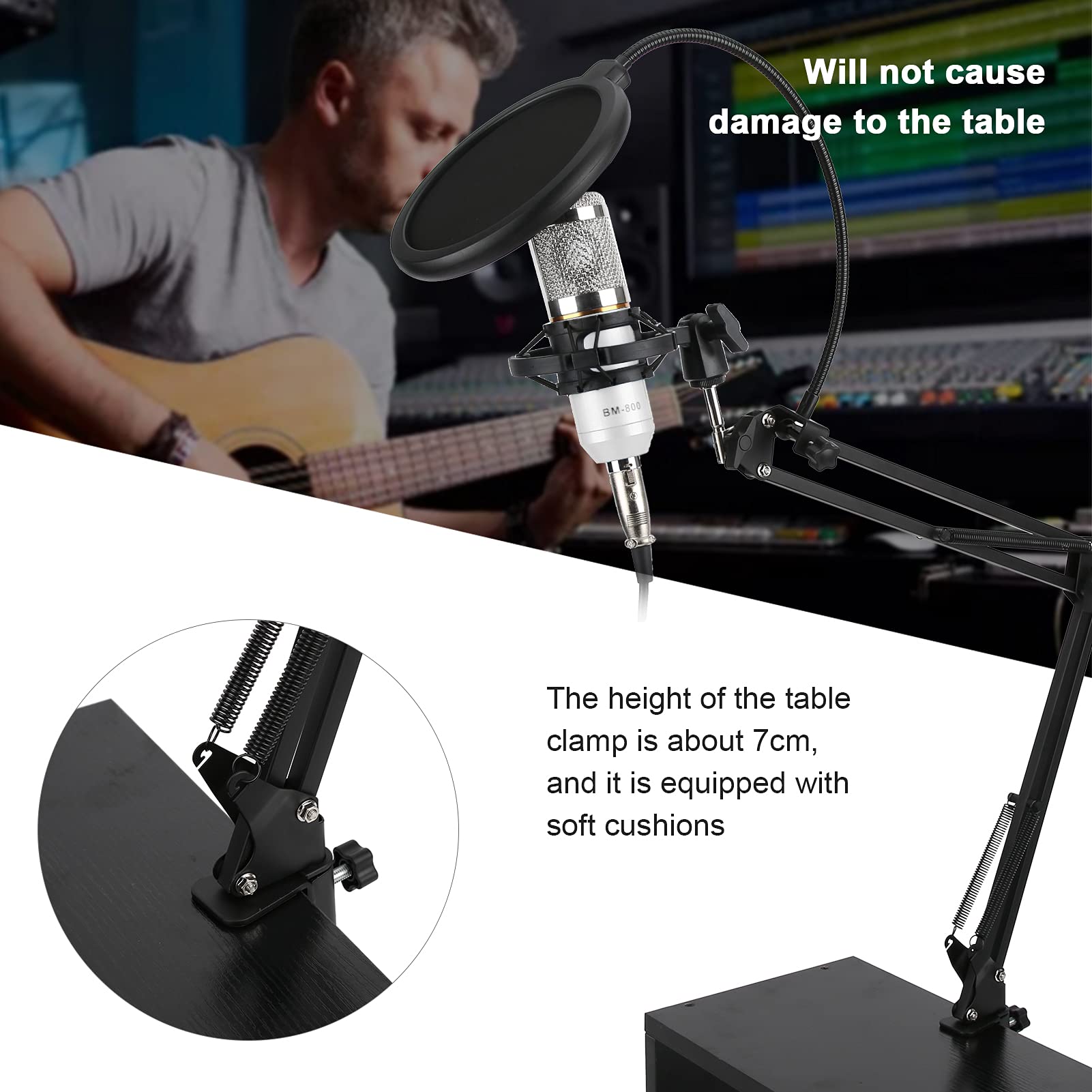 Zestaw Mikrofonu Pojemnościowego USB, Mikrofon Komputerowy PC z Regulowanym Ramieniem Wsporczym Mocowanie Wstrząsowe, Zestaw Mikrofonów do Strumieniowego Przesyłania Podcastów(biały + srebrny)