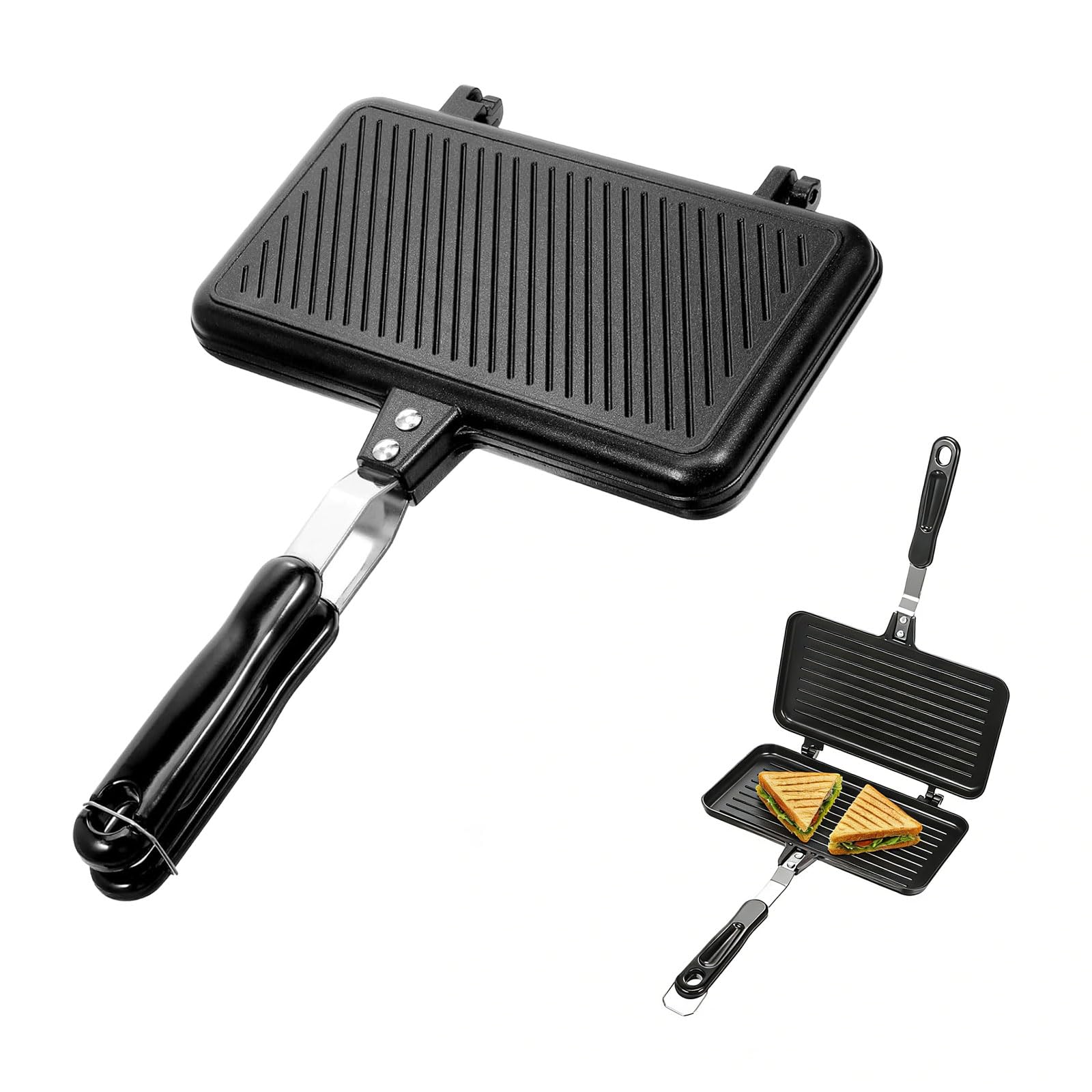Padella per sandwichmaker, tostapane in alluminio e tostapane pieghevole, per esterni, barbecue e cucina da campeggio, versatile tostapane pieghevole per panini