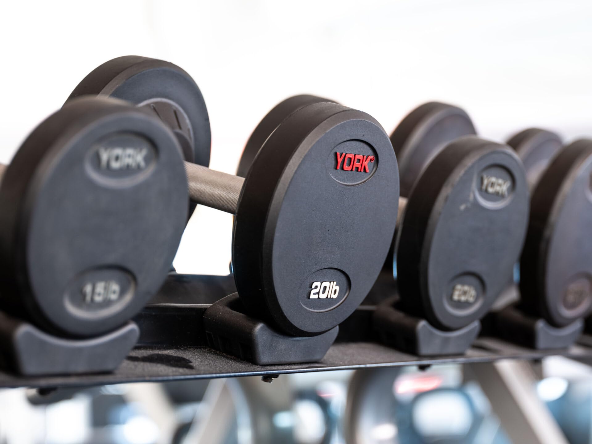 York Barbell Pro Style Dumbbells 130-150 Lb Set 5 Pair 30mm Knurled Chrome Handles Virgin Rubber Coating Home