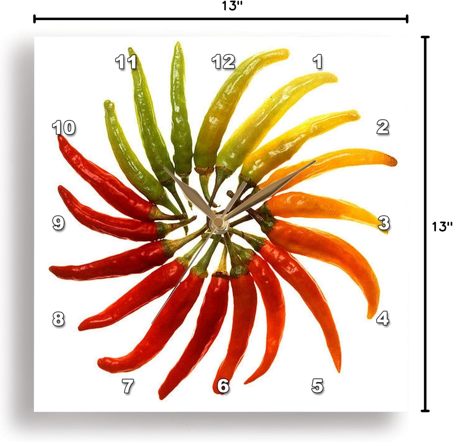 3dRose dpp_21401_2 Food Vegetables Chilli Peppers Wall Clock, 13 by 13-Inch