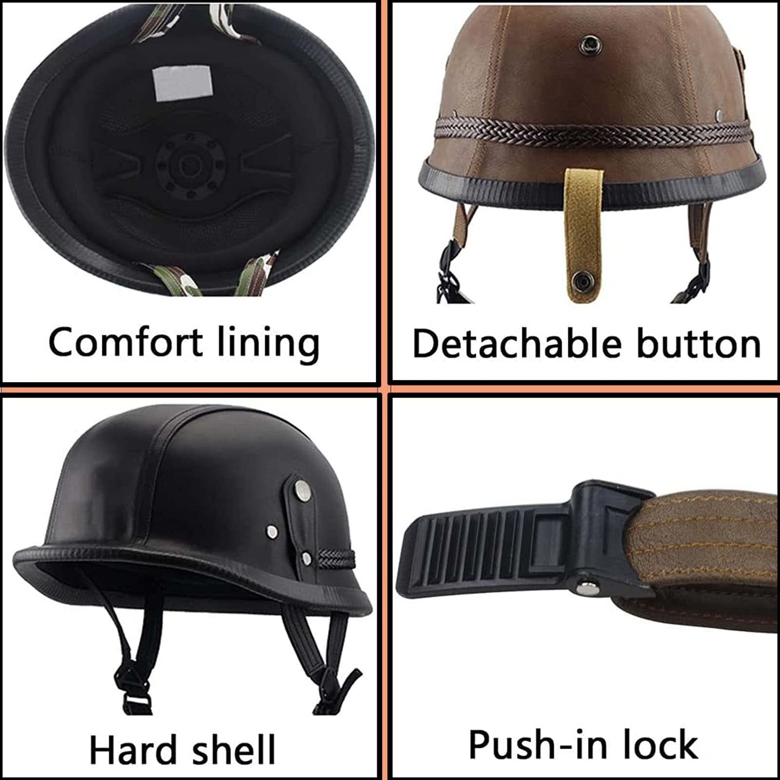 Niemiecki styl kask dla dorosłych pół kask Retro motocykl otwarta twarz kask motorower DOT zatwierdzony dla Cruiser motorower Chopper Jet skuter ATV kask, na mężczyzn kobiety (B M=57~58CM)