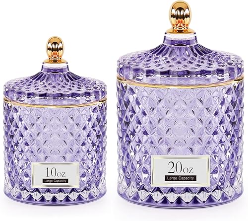 ALAMHI Paquete de 2 tarros de boticario Qtip con tapas, accesorios de baño morados, decoración estética de habitación, juegos de decoración de baño,