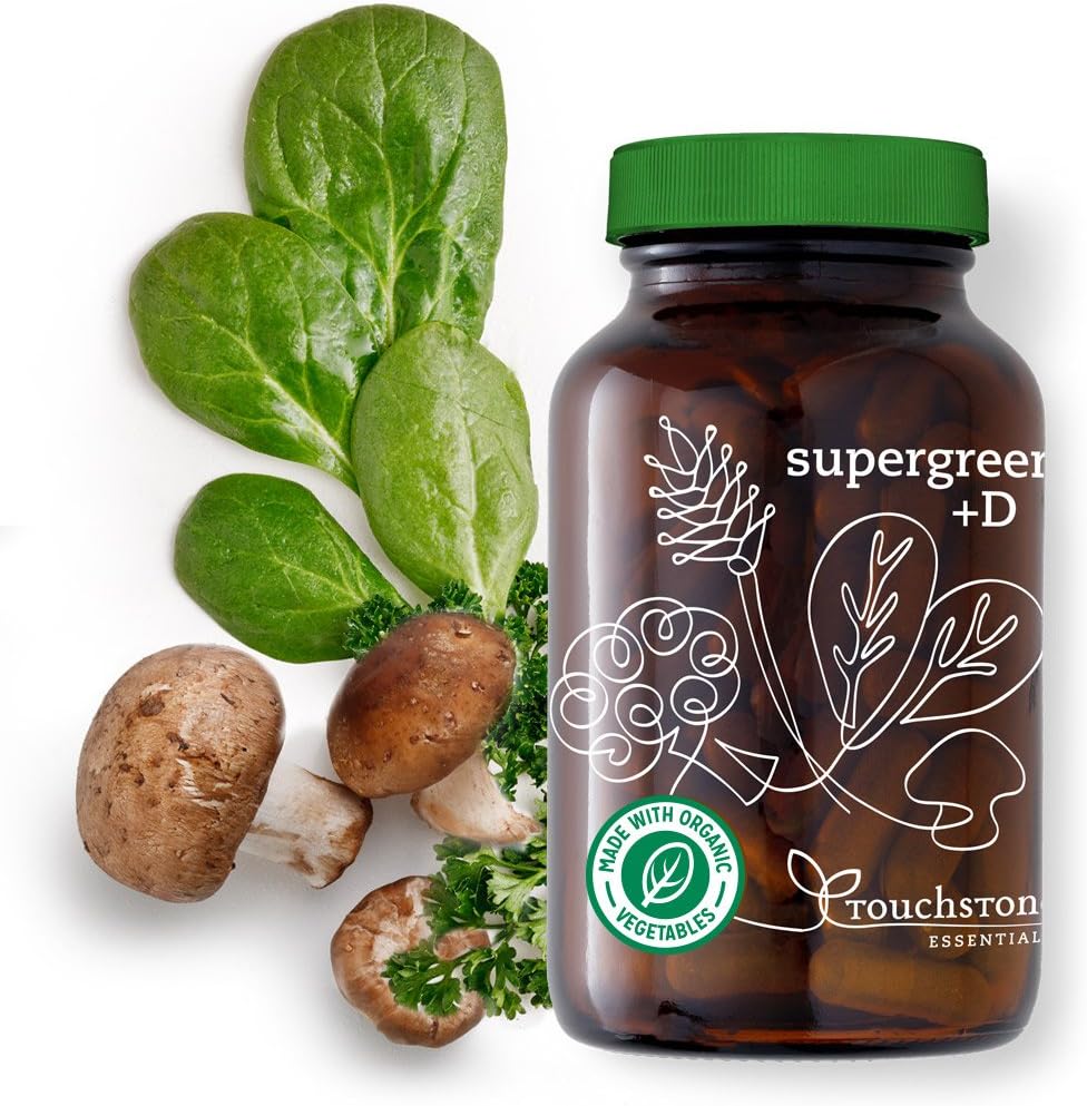 Supergreens +D Probiotic, Digestive Enzyme & Organic Vitamin D Supplement - 5 Billion CFUs + 2,000 IUs Vegan Vitamin D Per Serving - Best for Immune System Support, Digestive and Gut Health (30 Days)