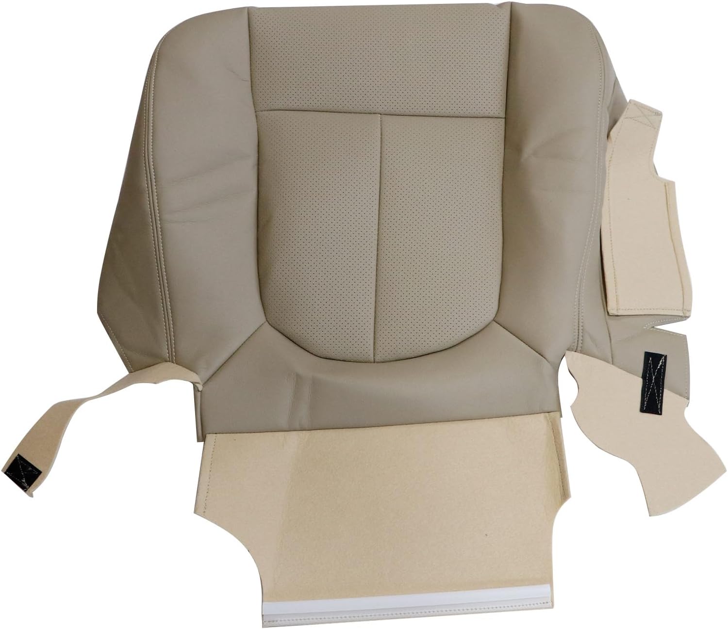 Priprilod Perforated Leather Tan Driver Side Bottom Replacement Seat Cover & Top Lean Back Replacement Cover Compatible with Ford F150 Lariat 2009 2010 2011 2012 2013 2014
