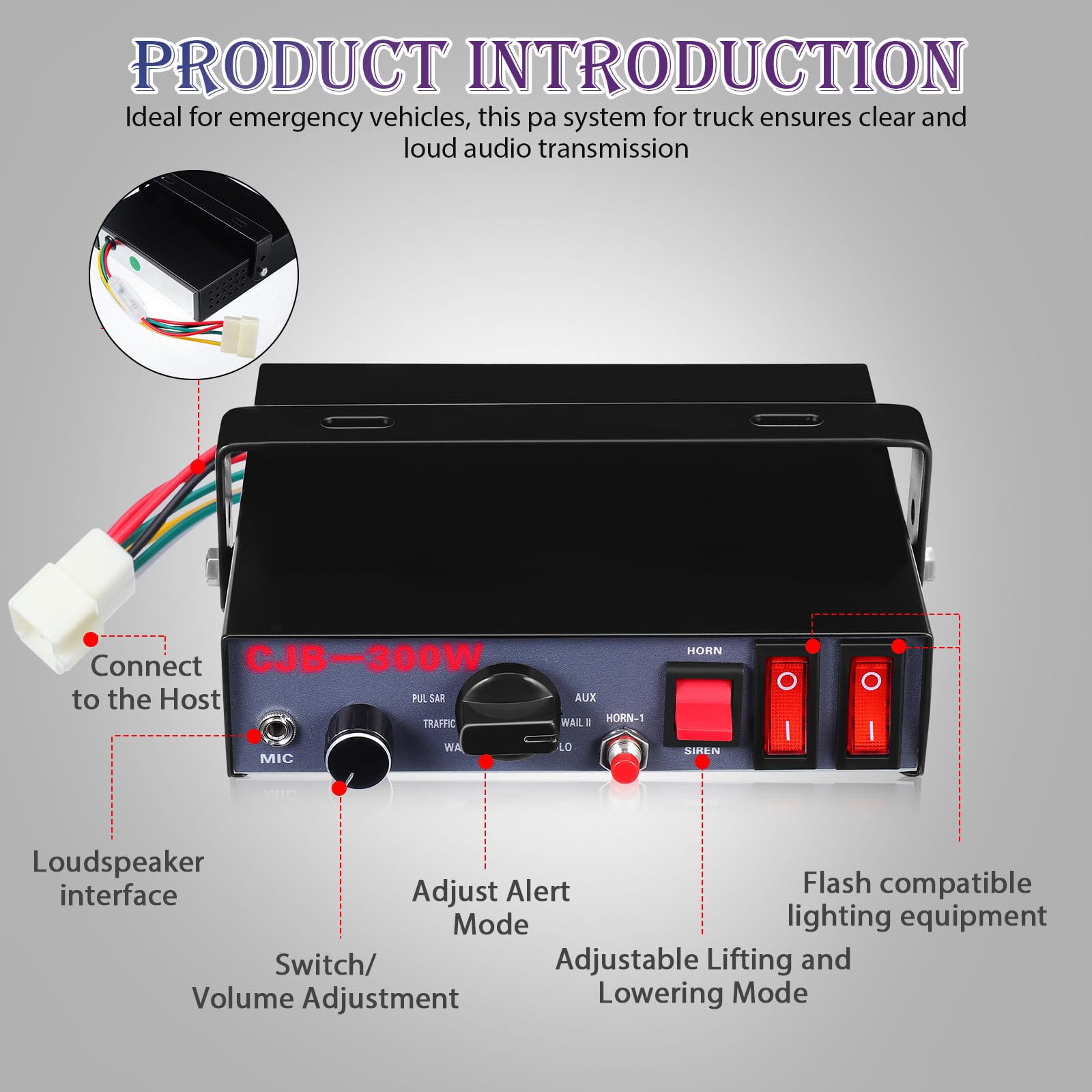 Sirena para Vehículo 300w Negra de Metal y Abs, Alarma | Sonido Claro y Potente, para Camión y Unidades de Emergencia, Uso en Carretera