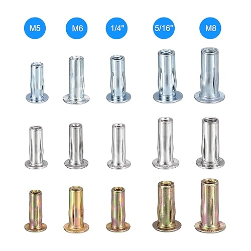 Miniatura 4 de Vástago preabombado, 25 piezas M8 Multi-Grip Tuerca remachadora de acero al carbono chapado en zinc tuerca de inserción roscada de cabeza plana