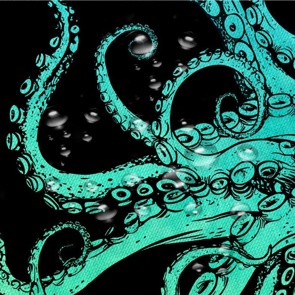 Octopus Shower Curtain Funny Green Ocean Kraken Giant Tentacle Vintage Nautical Animal Modern Cool Polyester Curtains Bathroom Decor with Hooks 70" Wx84 H
