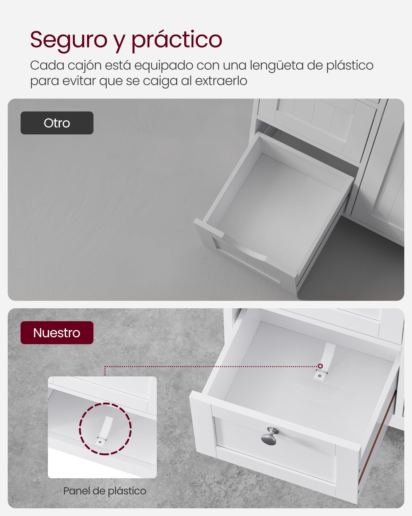 VASAGLE Mueble de Baño, Armario, Unidad de Almacenamiento, con 3 Cajones, Estantes Regulables, 30 x 60 x 80 cm, Blanco BBC542P31V1