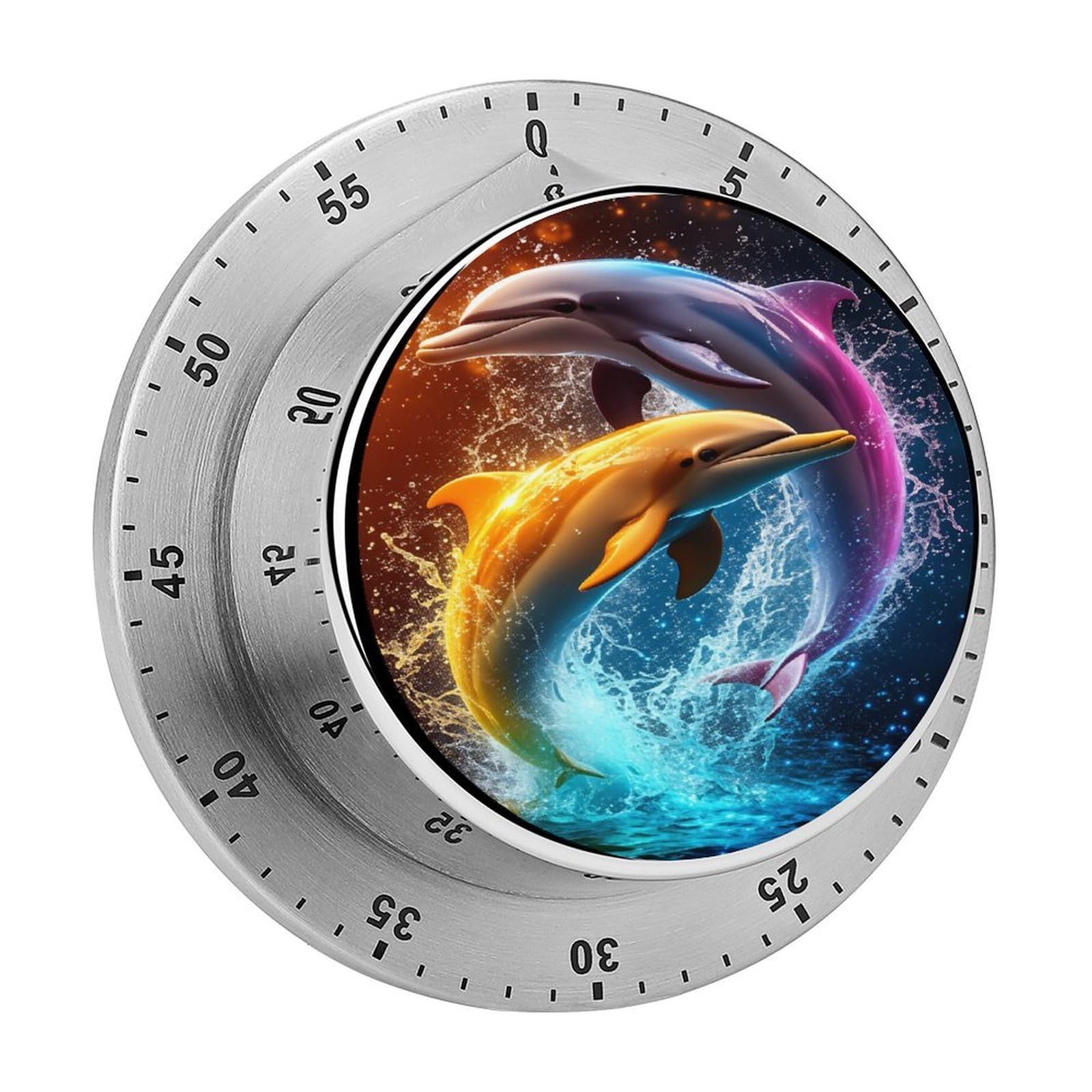 Neon Dolphin Ocean Splash 60 Minute Wind Up Timer,Visual Mechanical Magnetic Timer with Loud Alarm for Kitchen