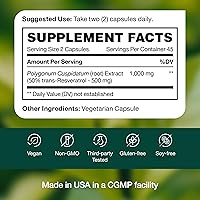 Vista 7 de Suplemento de resveratrol - Trans-resveratrol Extra Strength 750mg - Suplemento de polifenoles naturales, puros y potentes - Vegano, sin OMG, sin