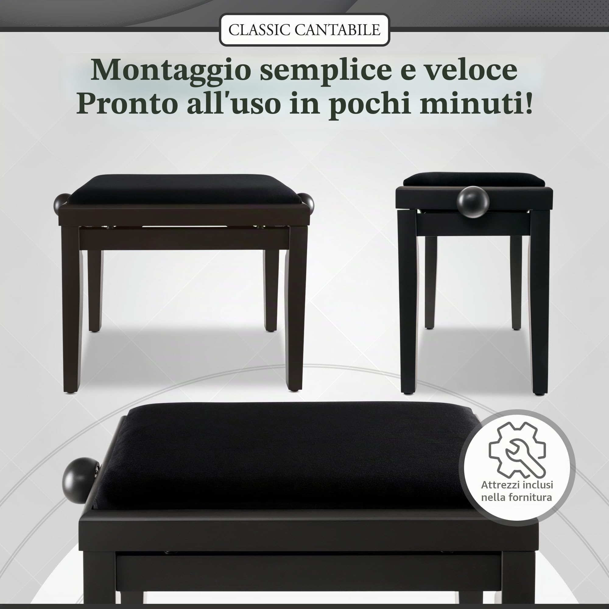 Classic Cantabile Panca per pianoforte Dark Walnut opaco