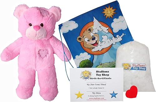 Haz tu propio animal de peluche de 16 pulgadas con parches rosados, sin coser, kit con bonita mochila
