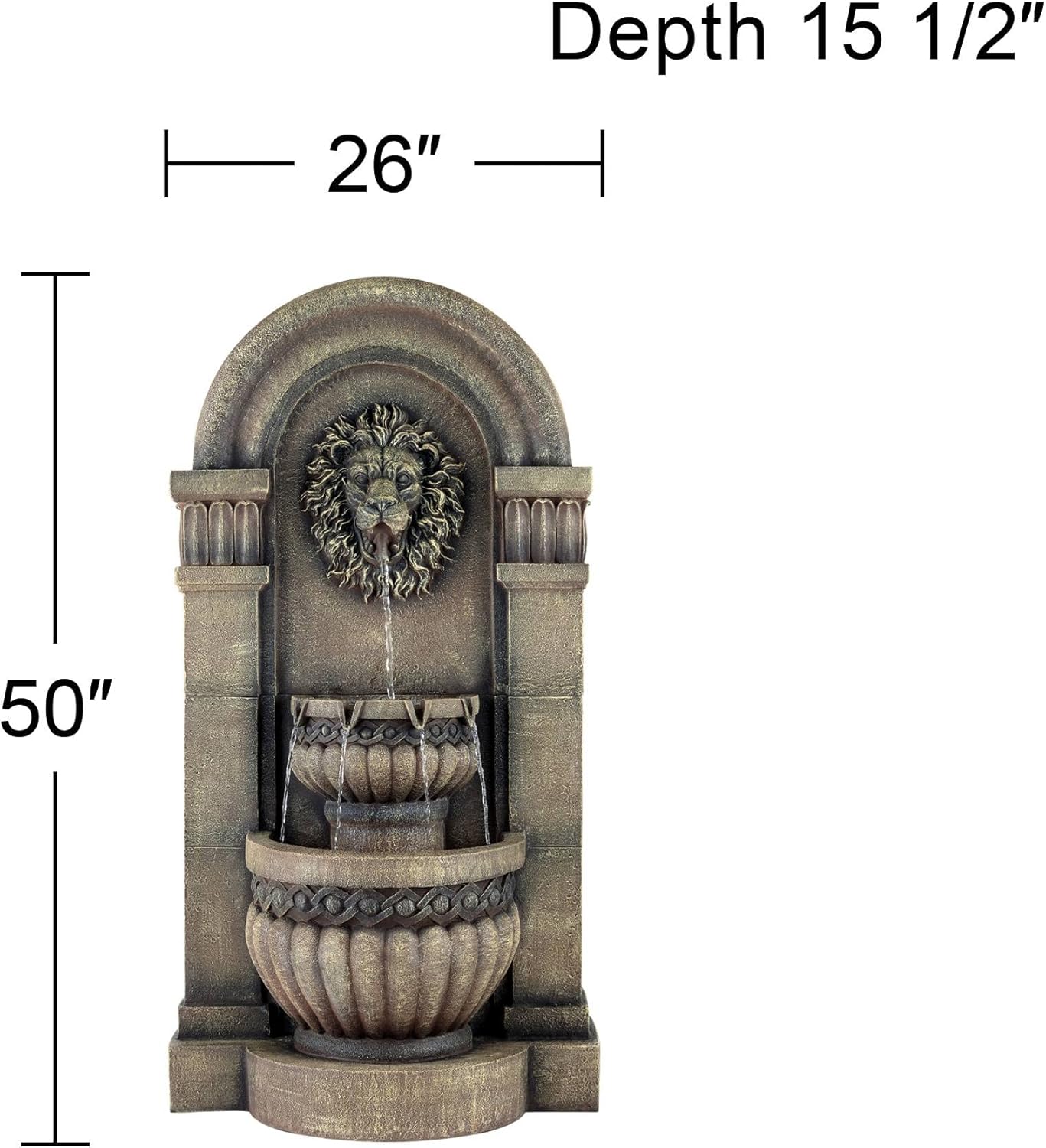 Roman Lion Face Gray Resin 50" Outdoor Floor Water Fountain with LED Light