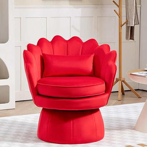 Miniatura 9 de Juego de 2 sillas de acento giratorias de 360°, silla de barril de terciopelo moderna de mediados de siglo, cómoda silla con reposabrazos con forma