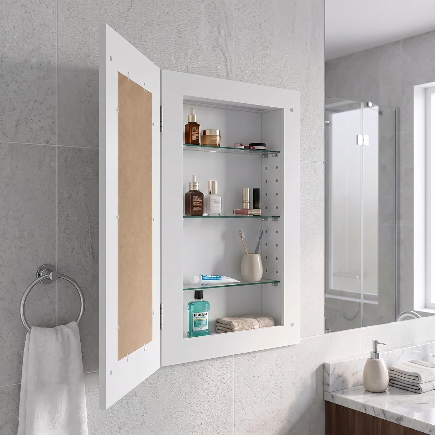 Novabright Medicine Cabinet No Mirror, 14" x 24" Recessed Medicine Cabinet