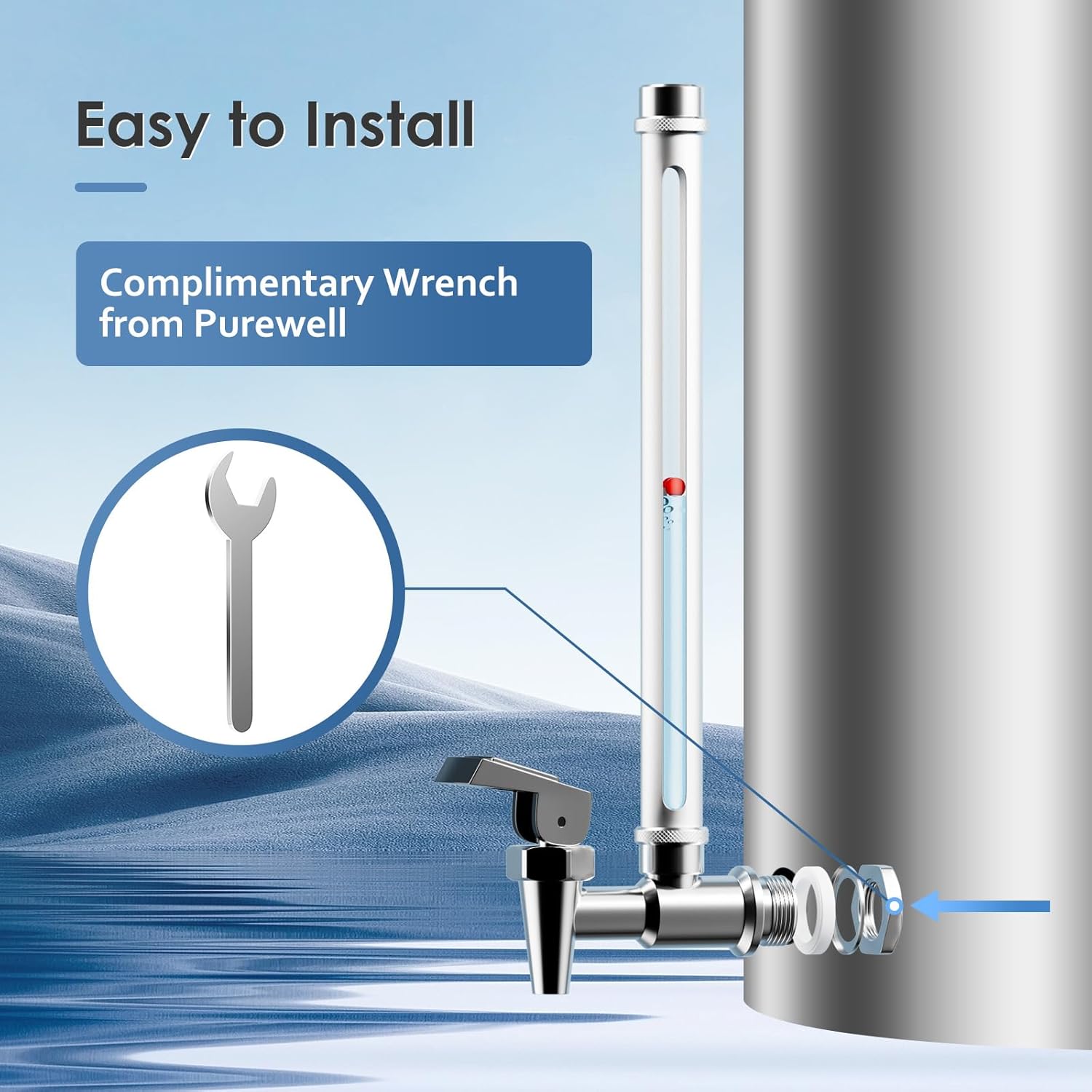 Purewell Sight Glass Spigot, Replacement Spigot for Purewell Gravity Water Filter System, Compatible with Other Water Filter Systems, Clear View Water Level with Red Floating Ball