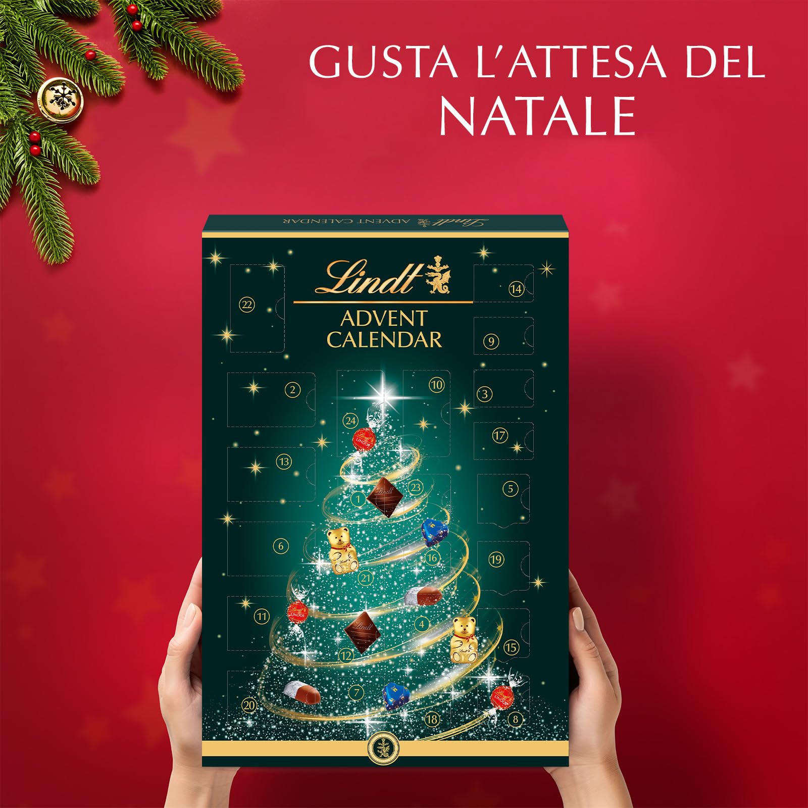Lindt Calendario Avvento 2025 Albero, Praline di Cioccolato Assortite in confezione natalizia, Formato 221g