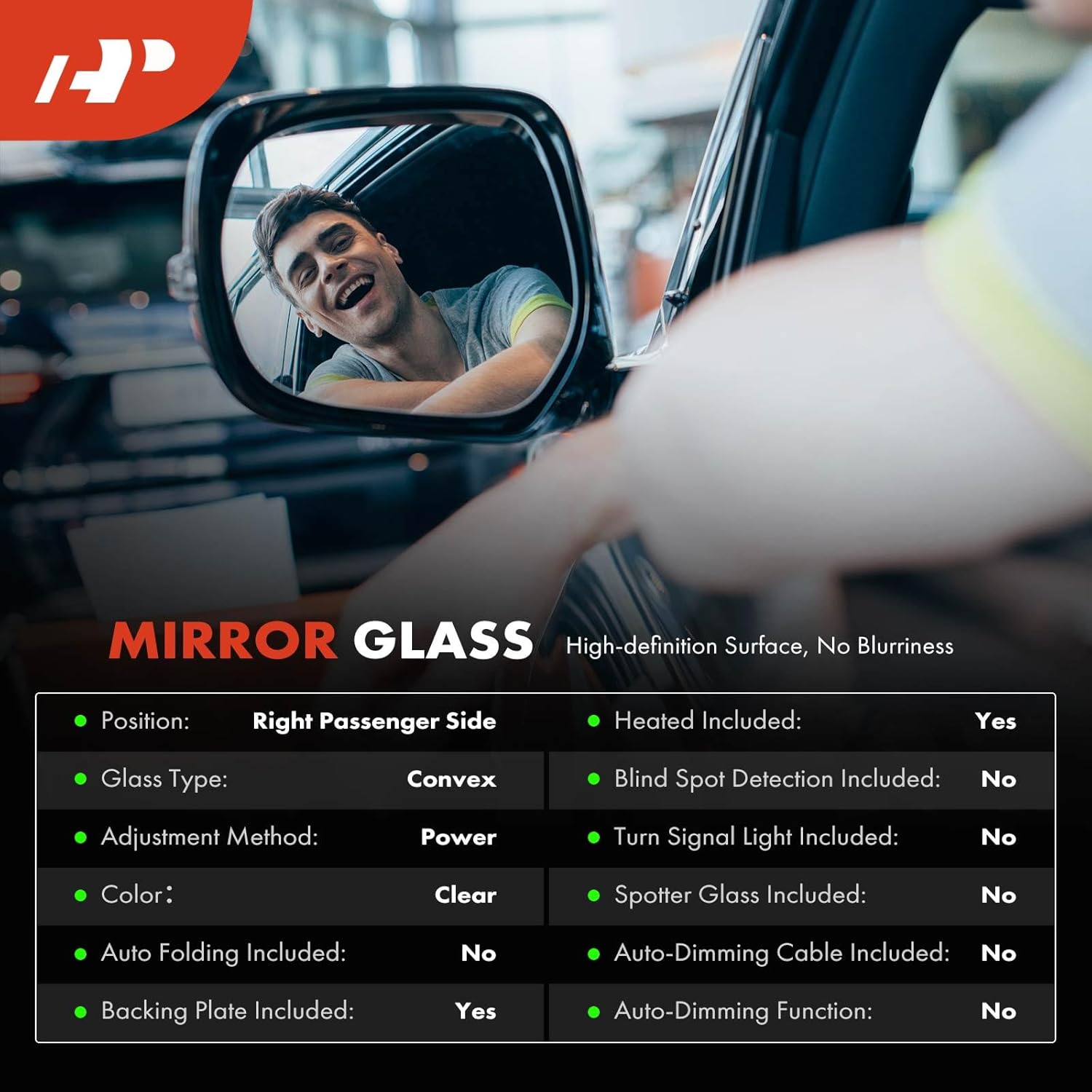 A-Premium Right Passenger Side Heated Mirror Glass with Backing Plate - Compatible with Buick Verano 2012-2017 - Exterior Side View Convex Mirror