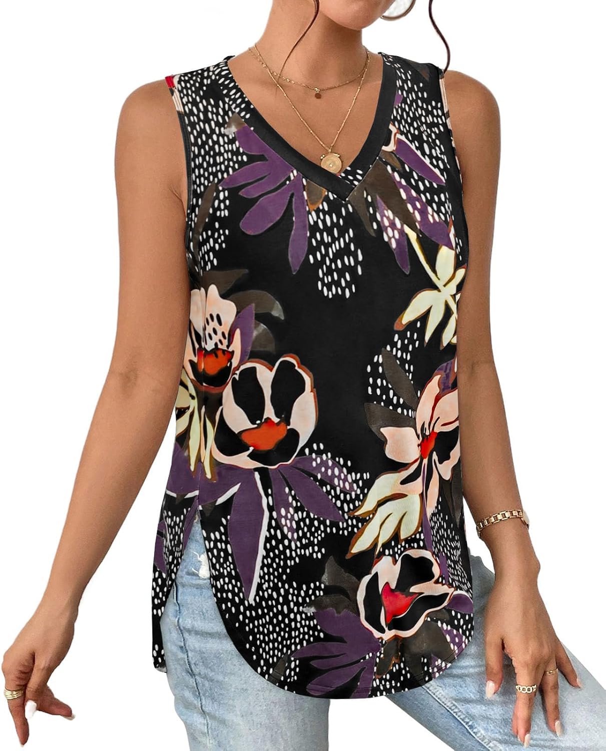 Grace's Secret Womens Fashion Summer Tank Tops V Neck Tops Casaul Sleeveless Shirts Loose Flowy Tunics Tees - Image 2